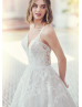 Ivory Lace Tulle Keyhole Back Glitter Wedding Dress